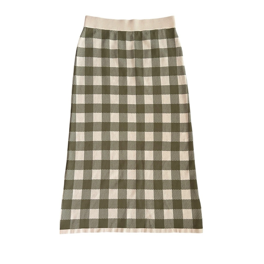 The Tiny Big Sister Gingham Check Skirt Green Midi Size EUR 42 US Large Jacquard